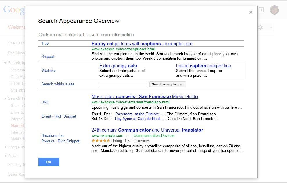 search appearance overview 